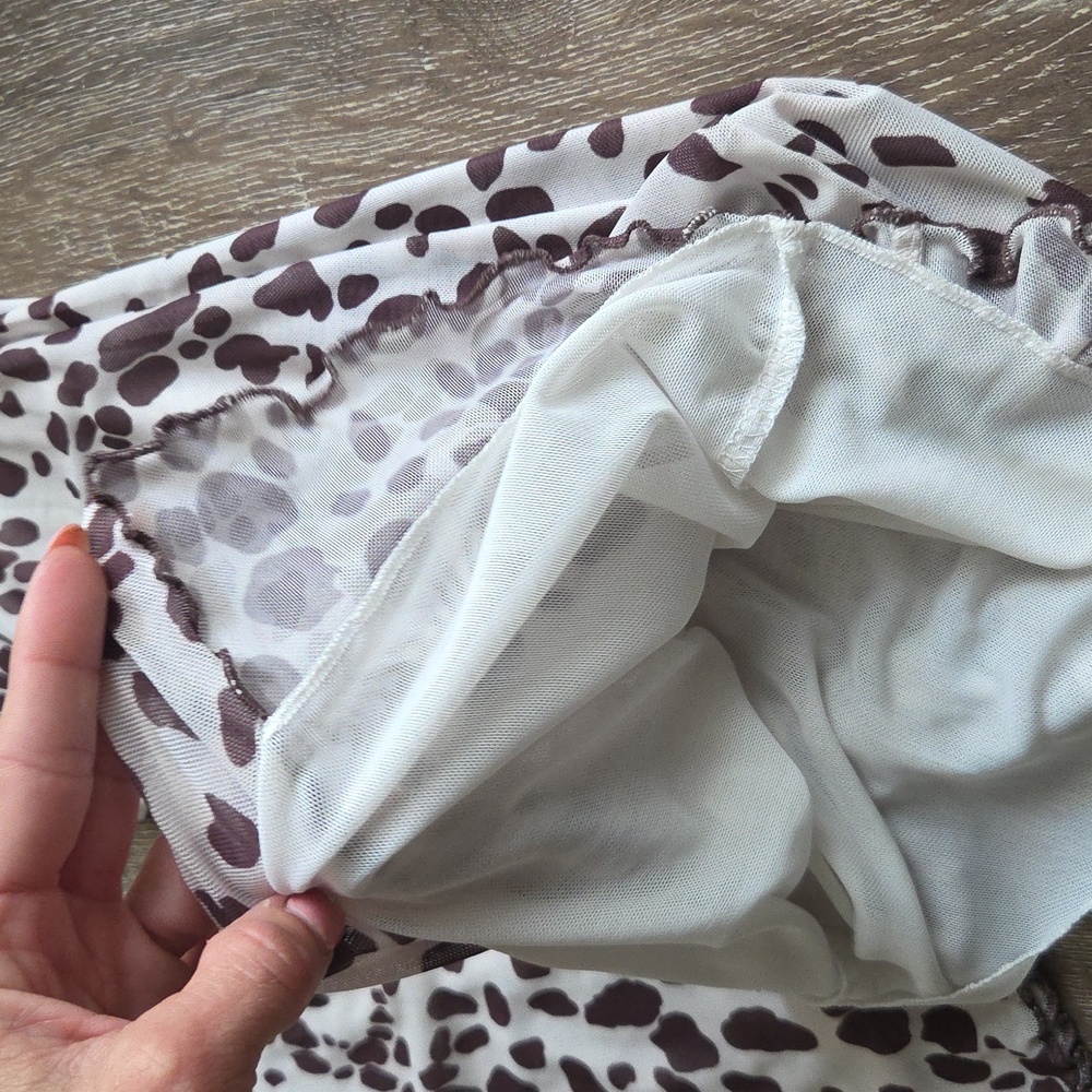 Glassons Animal Print Flare Layered Mesh High Waist Stretchy Pants XS Cow Print - Picture 9 of 12